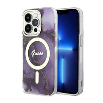Guess zlatna mramorna MagSafe maskica za iPhone 14 Pro (ljubičasta)