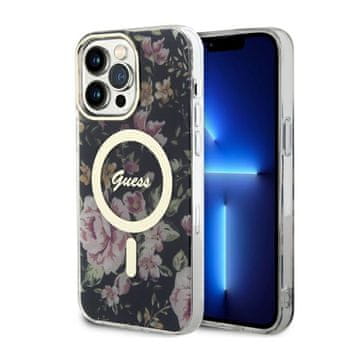 Guess Flower MagSafe - maskica za iPhone 14 Pro Max (crna)