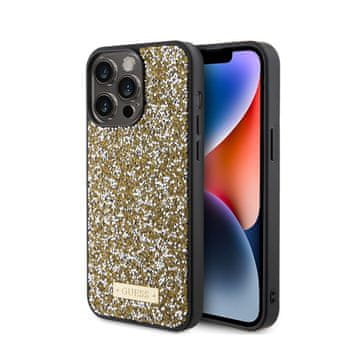 Guess metalni logo s uzorkom rhinestonea - maskica za iPhone 15 Pro Max (žuta)