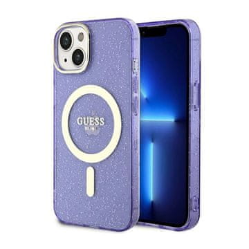 Guess Glitter Gold MagSafe maskica za iPhone 14 Plus (ljubičasta)