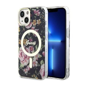 Guess Flower MagSafe - maskica za iPhone 14 (crna)