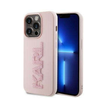 Karl Lagerfeld 3D gumeni glitter logo - maskica za iPhone 15 Pro Max (roza)