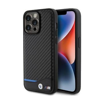 Bmw kožna karbonsko plava linija - futrola za iPhone 15 Pro Max (crna)