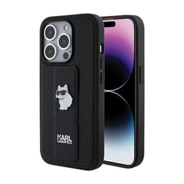 Karl Lagerfeld Gripstand Saffiano Choupette Pins - Futrola za iPhone 15 Pro (Crna)