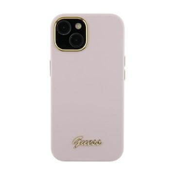 Guess silikonska maskica s metalnim logom i okvirom - iPhone 15 Pro Max (roza)