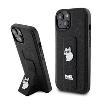 Karl Lagerfeld Gripstand Saffiano Choupette Pins - Futrola za iPhone 15 (Crna)