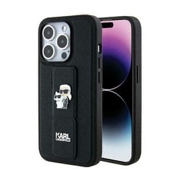 Karl Lagerfeld Gripstand Saffiano Karl & Choupette Pins - Futrola za iPhone 13 Pro (Crna)