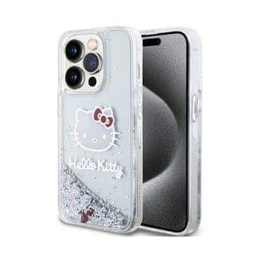 HELLO KITTY Privjesci s tekućim šljokicama u obliku glave mačke - maskica za iPhone 15 Pro (srebrna)