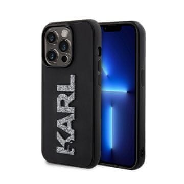 Karl Lagerfeld 3D gumeni glitter logo - maskica za iPhone 15 Pro (crna)