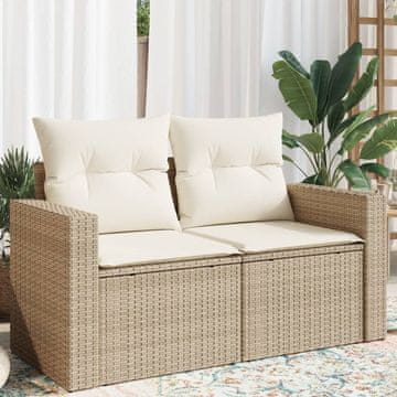 Vidaxl Vrtna sofa s jastucima, dvosjed, bež, poli ratan
