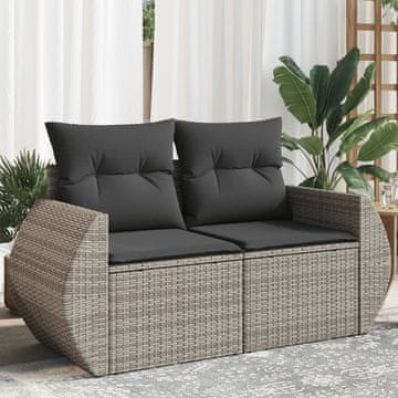 Vidaxl Vrtna sofa s jastucima, dvosjed, siva, poli ratan
