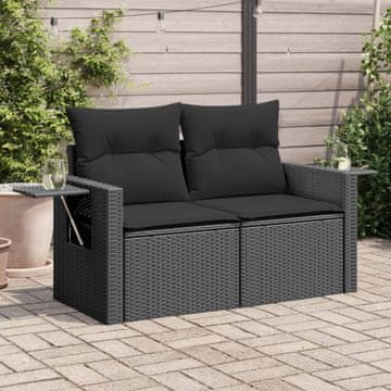 Vidaxl Vrtna sofa s jastucima, dvosjed, crna, poli ratan