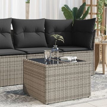Vidaxl Vrtni stol sa staklenom pločom sivi 55x55x37 cm PE ratan