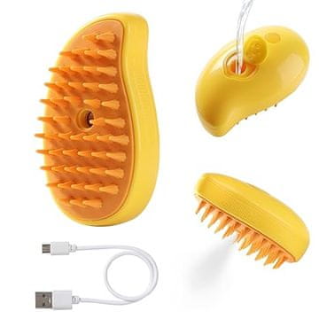Netscroll Parna četka za mačke i pse, električna masažna četka s USB punjenjem, nježno uklanjanje dlake, ergonomski dizajn, Brushy
