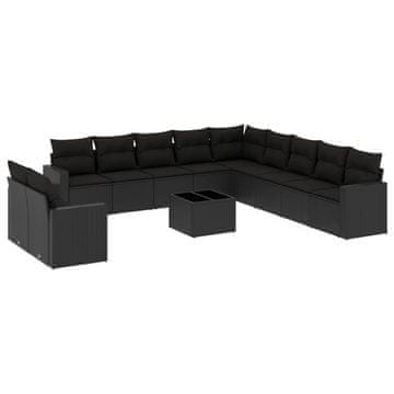 Vidaxl 12-dijelni set vrtnih sofa od poliratana s jastucima crni