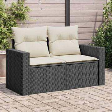 Vidaxl Vrtna sofa s jastucima, dvosjed, crna, poli ratan