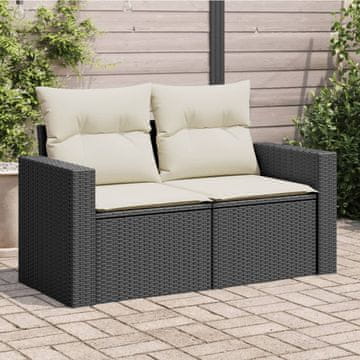 Vidaxl Vrtna sofa s jastucima, dvosjed, crna, poli ratan