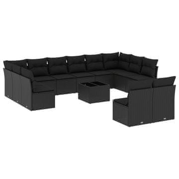 Vidaxl 13-dijelni set vrtnih sofa s jastucima poliratan crni