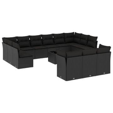 Vidaxl 14-dijelni set vrtnih sofa s jastucima poliratan crni