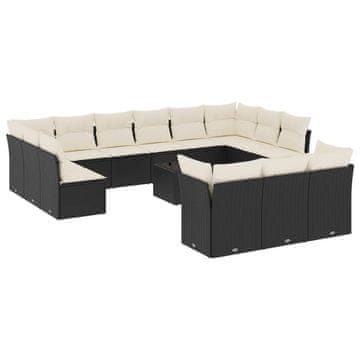 Vidaxl 14-dijelni set vrtnih sofa s jastucima poliratan crni