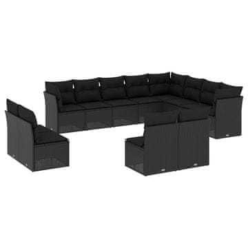 Vidaxl 12-dijelni set vrtnih sofa od poliratana s jastucima crni
