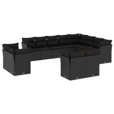 Vidaxl 12-dijelni set vrtnih sofa od poliratana s jastucima crni
