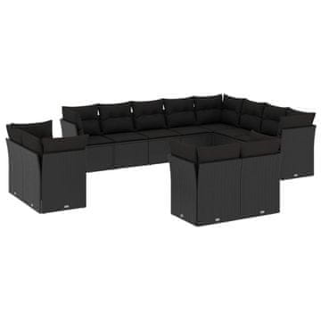 Vidaxl 12-dijelni set vrtnih sofa od poliratana s jastucima crni