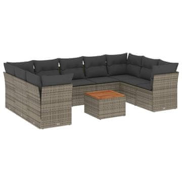 Vidaxl 10-dijelni set vrtnih sofa od poliratana s jastucima sivi