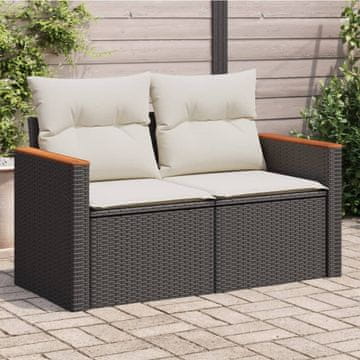 Vidaxl Vrtna sofa s jastucima, dvosjed, crna, poli ratan