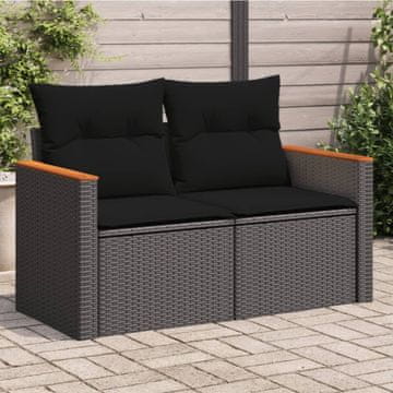 Vidaxl Vrtna sofa s jastucima, dvosjed, crna, poli ratan