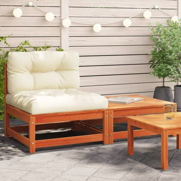 Vidaxl Vrtna sofa bez naslona za ruke s jastucima i tabureom