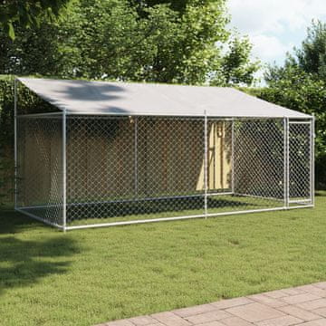 Vidaxl Kavez za pse s krovom i vratima, sivi, 4x2x2 m, čelik