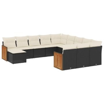 Vidaxl 12-dijelni set vrtnih sofa od poliratana s jastucima crni
