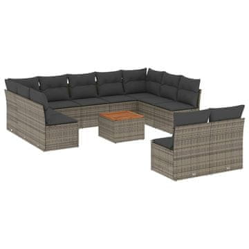 Vidaxl 12-dijelni set vrtnih sofa od poliratana s jastucima sivi