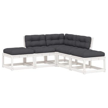 Vidaxl 5-dijelni set vrtnih sofa s jastucima bijeli masivna borovina