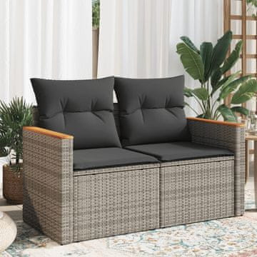 Vidaxl Vrtna sofa s jastucima, dvosjed, siva, poli ratan