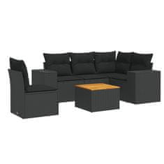 Vidaxl 6-dijelni set vrtnih sofa s jastucima crni od poliratana