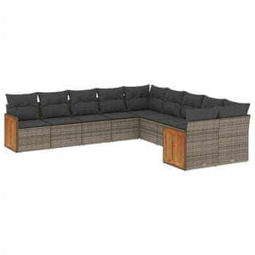 Vidaxl 10-dijelni set vrtnih sofa od poliratana s jastucima sivi