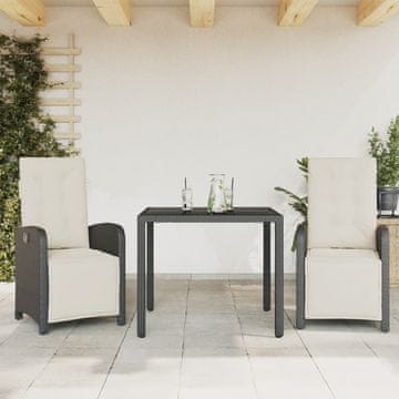 Vidaxl Bistro set od 3 dijela s jastucima, crni, poli ratan