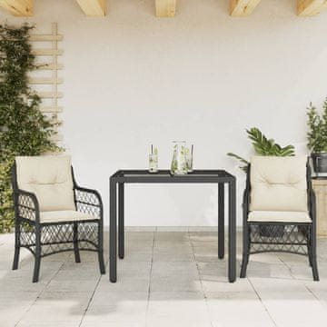 Vidaxl Bistro set od 3 dijela s jastucima, crni, poli ratan