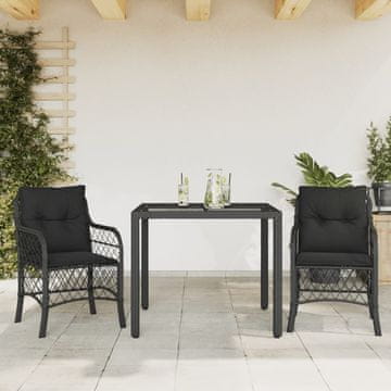 Vidaxl Bistro set od 3 dijela s jastucima, crni, poli ratan