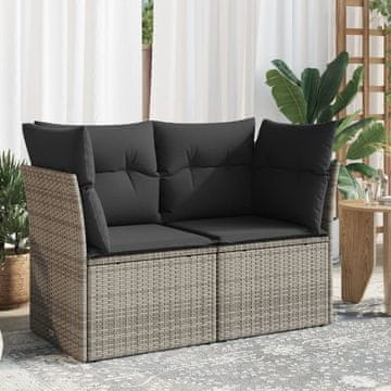 Vidaxl Vrtna sofa s jastucima, dvosjed, siva, poli ratan