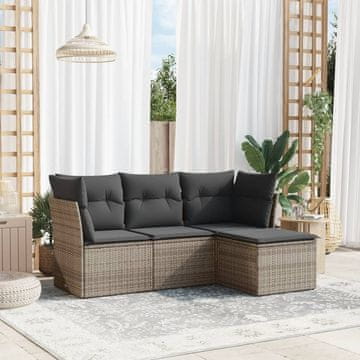 Vidaxl Vrtni set za sjedenje s jastucima, 4 dijela, siv, PE ratan