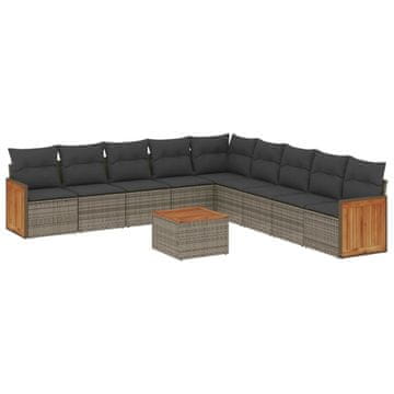 Vidaxl 10-dijelni set vrtnih sofa od poliratana s jastucima sivi