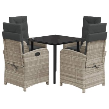 Vidaxl 5-dijelni vrtni blagovaonski set od poliratana s jastucima sivi