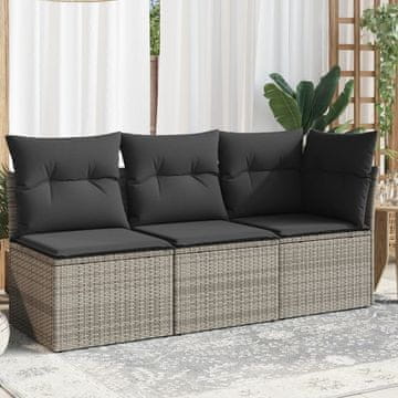 Vidaxl Vrtna sofa za 3 osobe s jastucima, siva, poli ratan