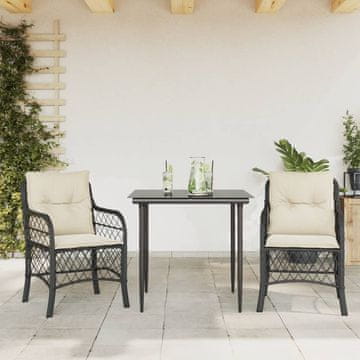 Vidaxl Bistro set od 3 dijela s jastucima, crni, poli ratan