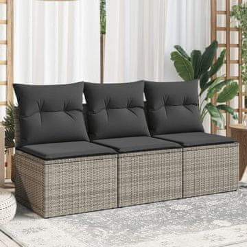Vidaxl Vrtna sofa za 3 osobe s jastucima, siva, poli ratan