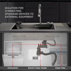 Netscroll Višenamjenski sudoper SinkLux, srebrni, od nehrđajućeg čelika, s izvlačnom pipom, 3 načina mlaza, ispiračem čaša, dozatorom sapuna, daskom i dodatnim posudama, SinkLux, srebrna