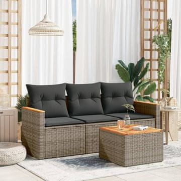 Vidaxl Vrtni set za sjedenje s jastucima, 4 dijela, siv, PE ratan